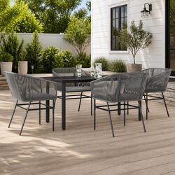 Garden Dining Set 5 Piece Outdoor Patio Furniture Grey Poly Rattan Glass Table