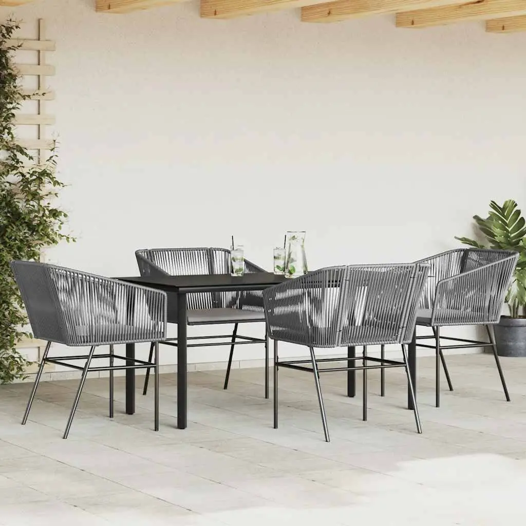 Garden Dining Set 5 Piece Outdoor Patio Furniture Grey Poly Rattan Glass Table