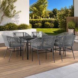 7 Piece Garden Dining Set Grey Poly Rattan Chair Table Outdoor Patio Furniture