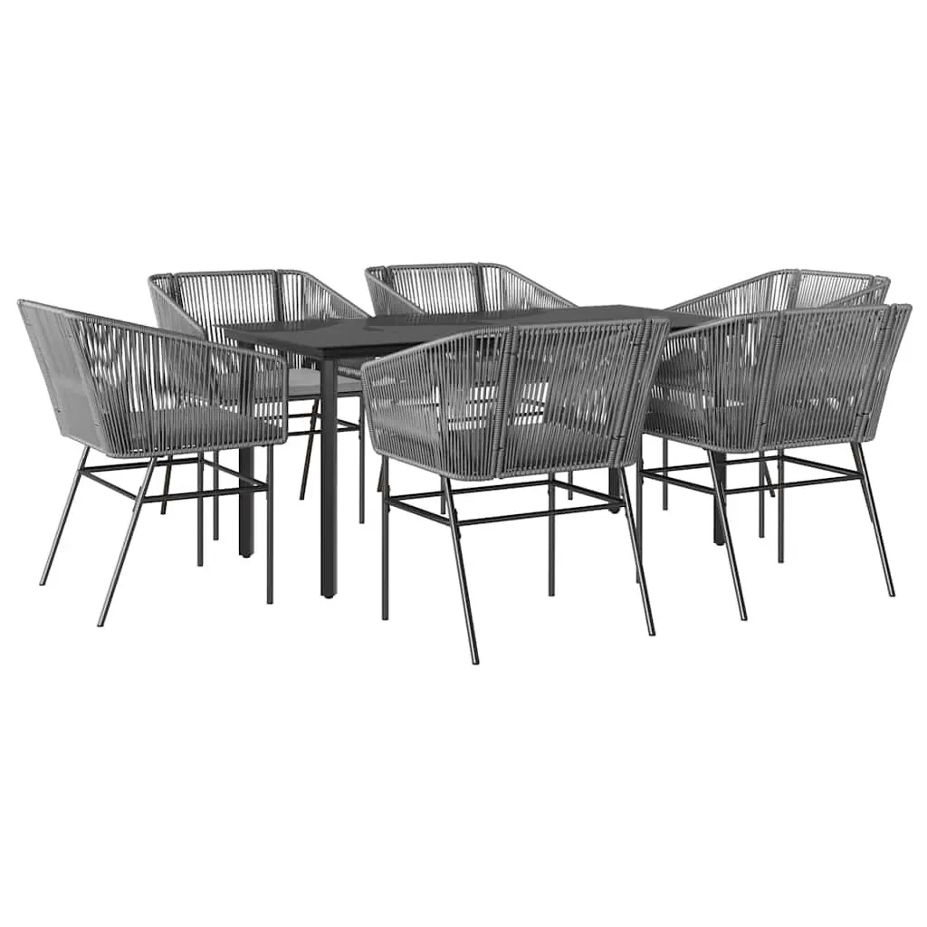 7 Piece Garden Dining Set Grey Poly Rattan Chair Table Outdoor Patio Furniture