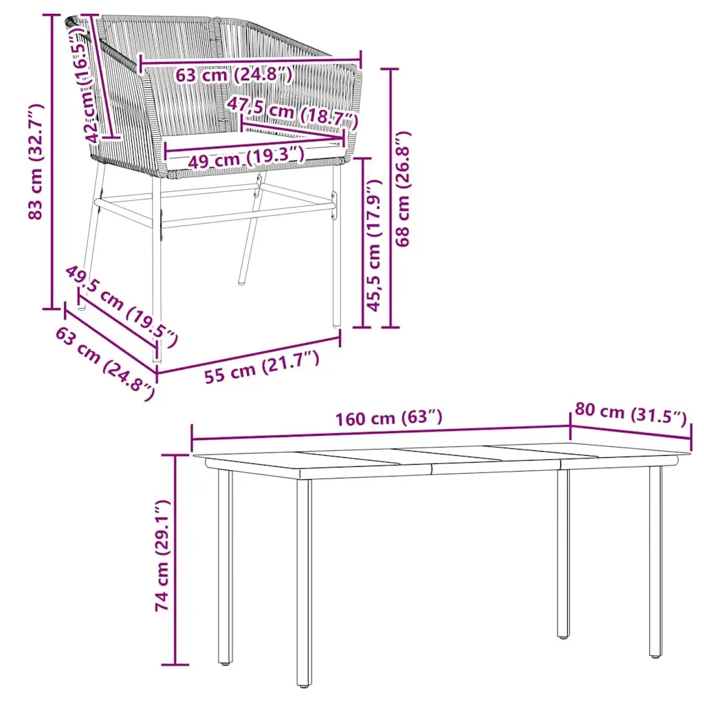 7 Piece Garden Dining Set Grey Poly Rattan Chair Table Outdoor Patio Furniture