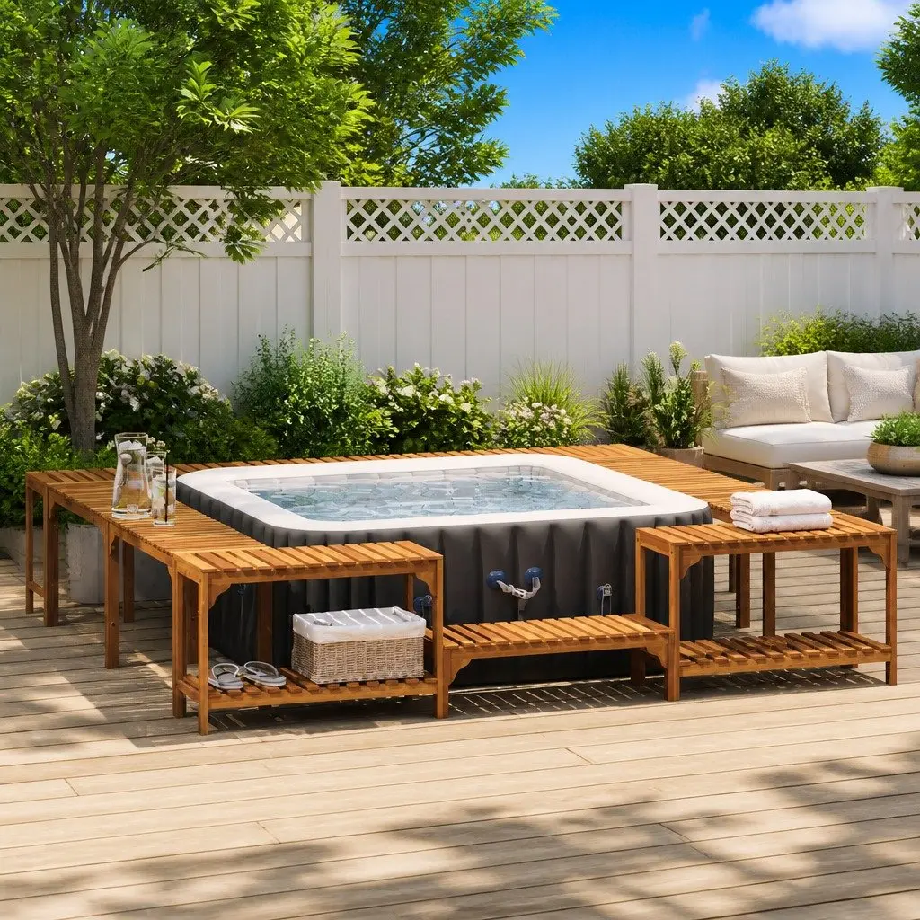 Hot Tub Surround Brown 255x255x55.5cm Solid Acacia Wood Outdoor Enclosure Spa Deck