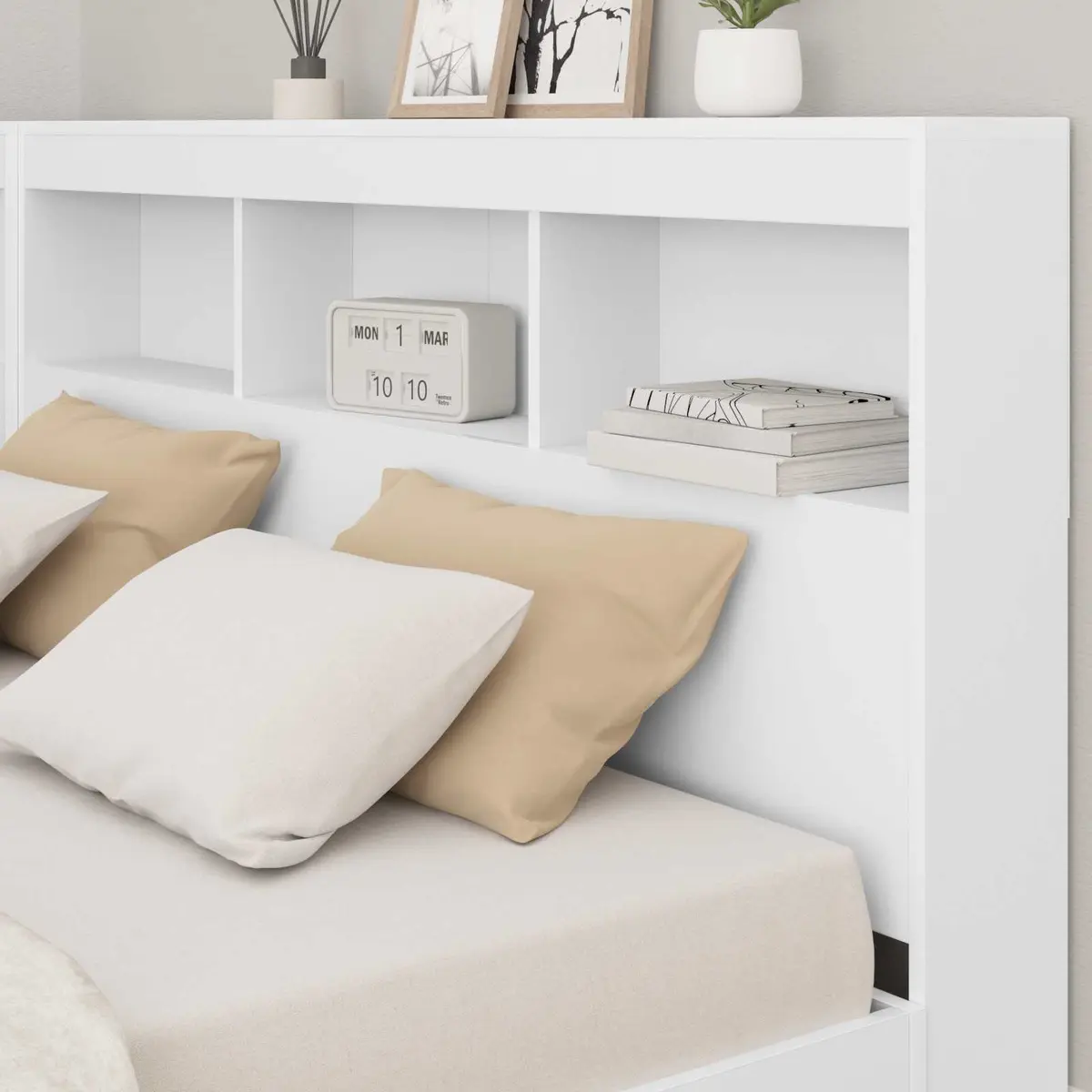 Storage Headboard with Shelves White 160cm Modern Bedroom Furniture Engineered