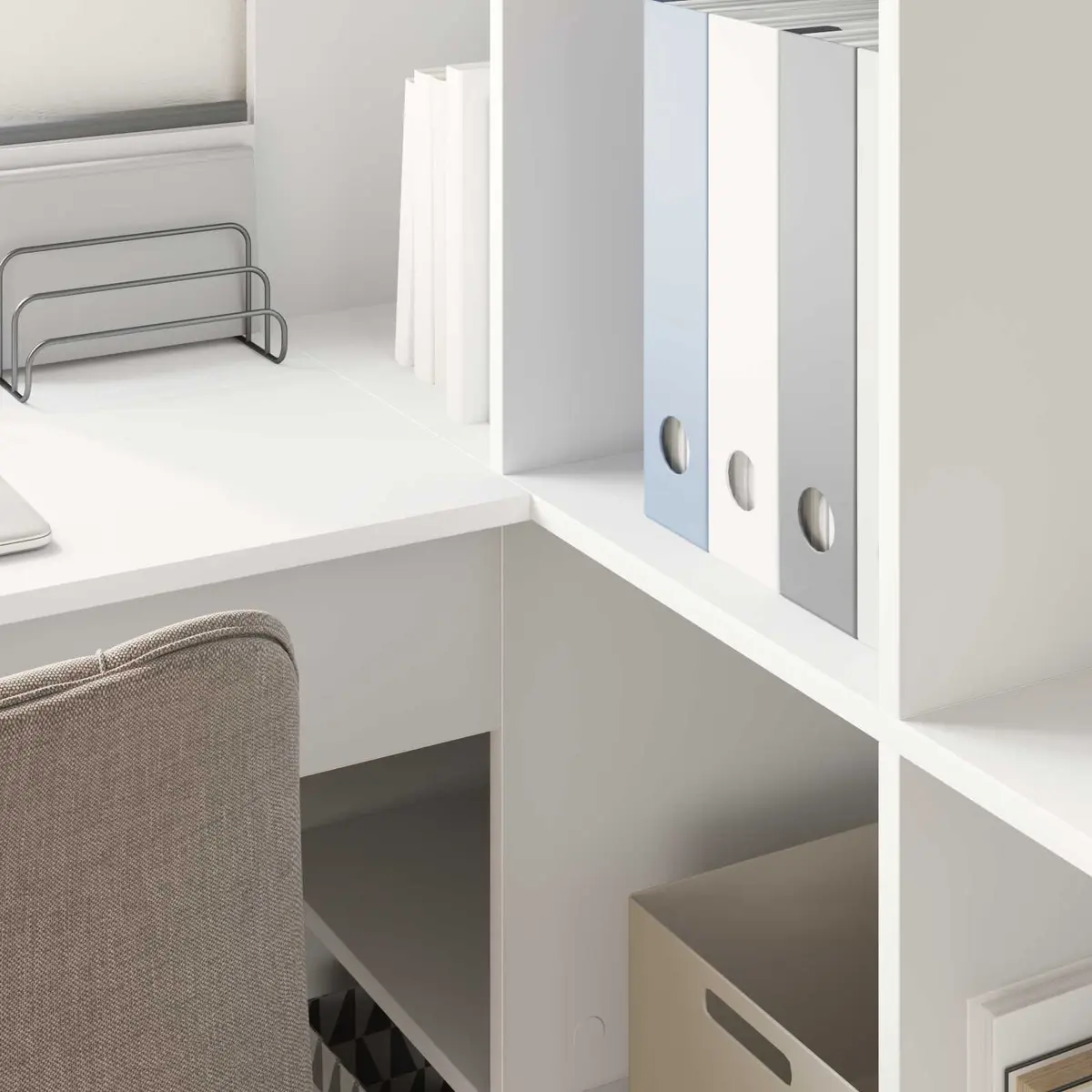 Corner Desk White Engineered Wood Space Saving with Storage Shelves 1015cm x 1495cm x 1495cm