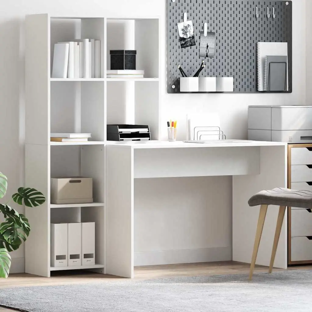 White Desk with Shelves Modern Office Furniture Large Work Surface
