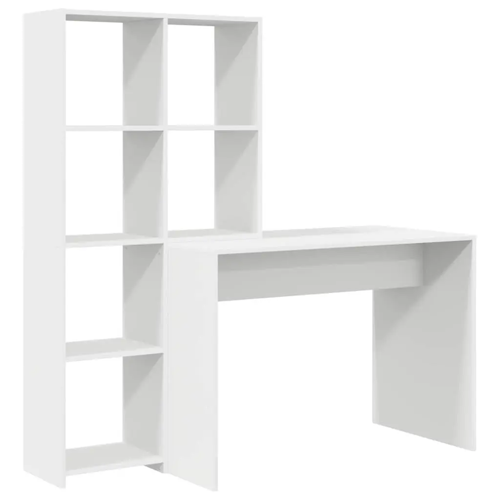 White Desk with Shelves Modern Office Furniture Large Work Surface