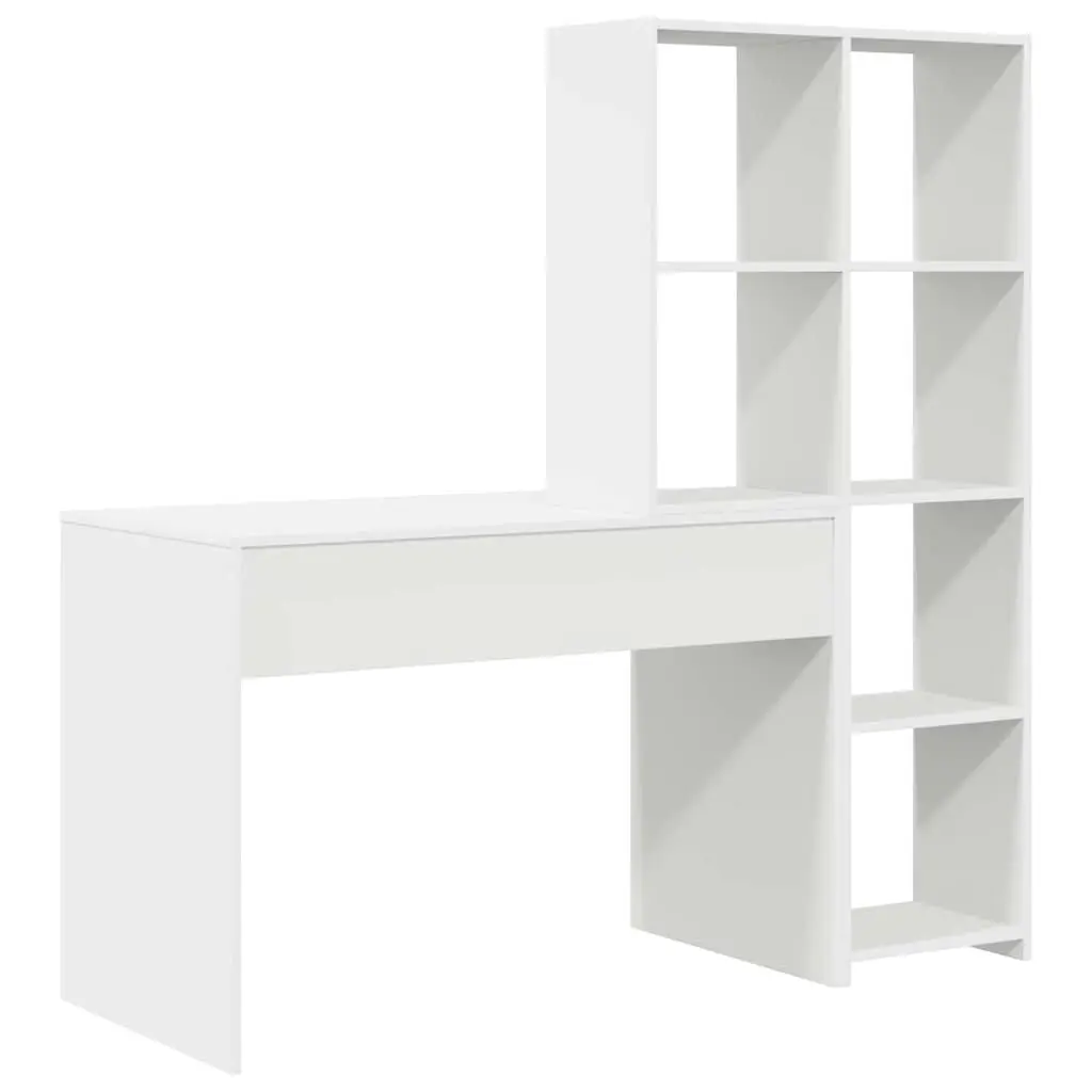 White Desk with Shelves Modern Office Furniture Large Work Surface