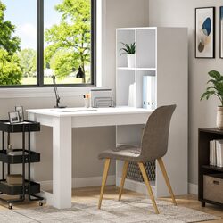 White Writing Desk with Integrated Storage Shelves 122cm