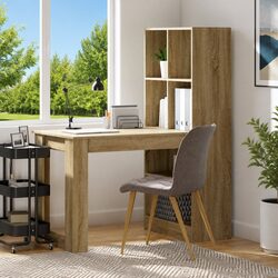 Compact Brown Writing Desk with Built-In Shelves