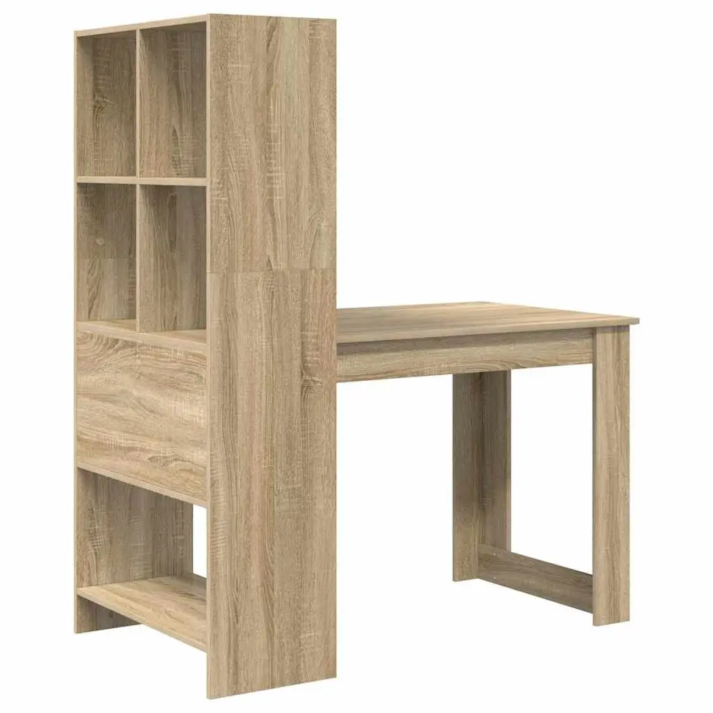 Writing Desk with Shelves Engineered Wood Office Furniture Brown 122x67x145cm