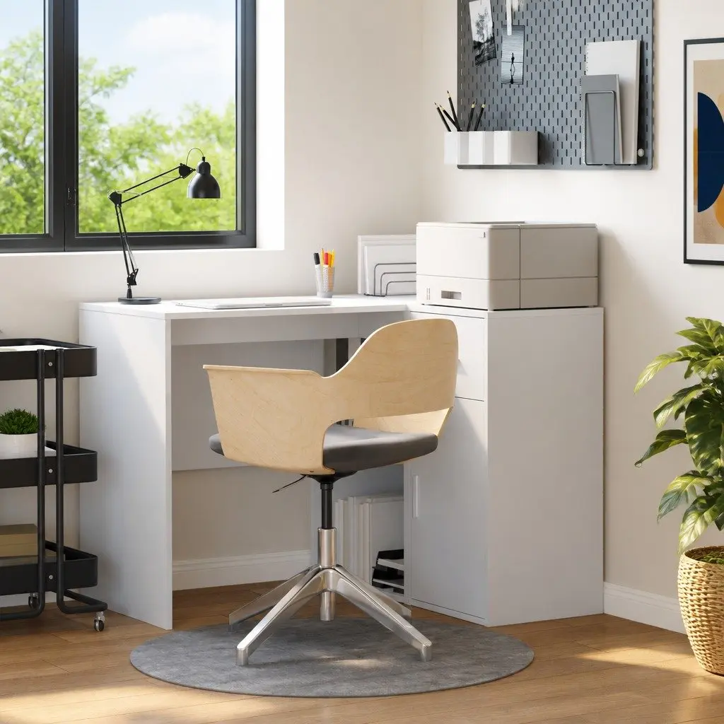Corner Desk White 102 x 88 x 75 cm Modern Office Workstation with Drawer and Storage Compartments