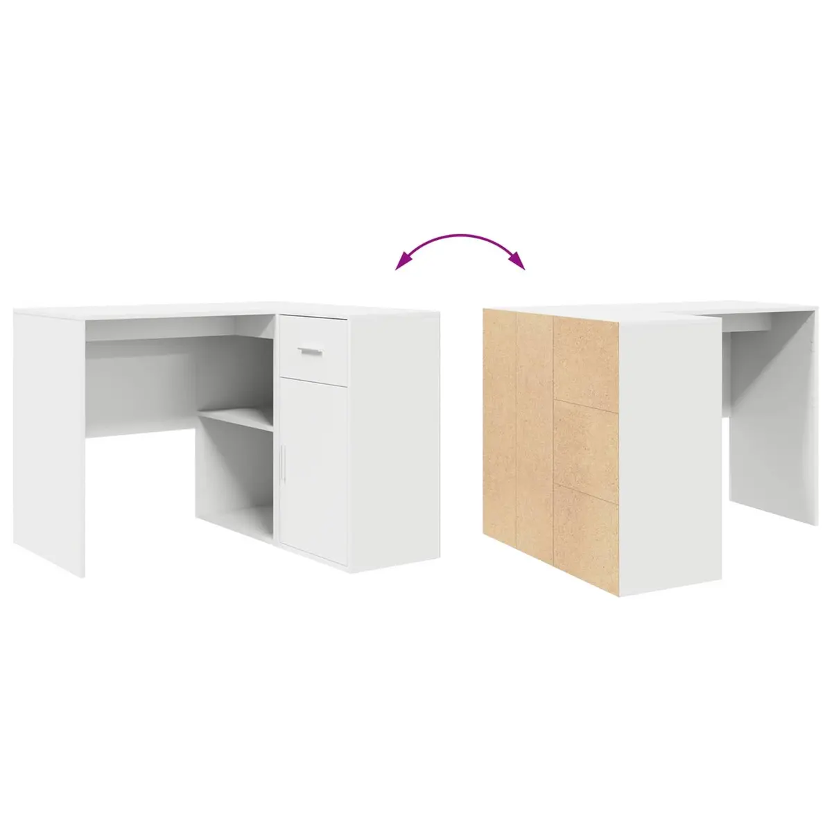 Corner Desk White 102 x 88 x 75 cm Modern Office Workstation with Drawer and Storage Compartments