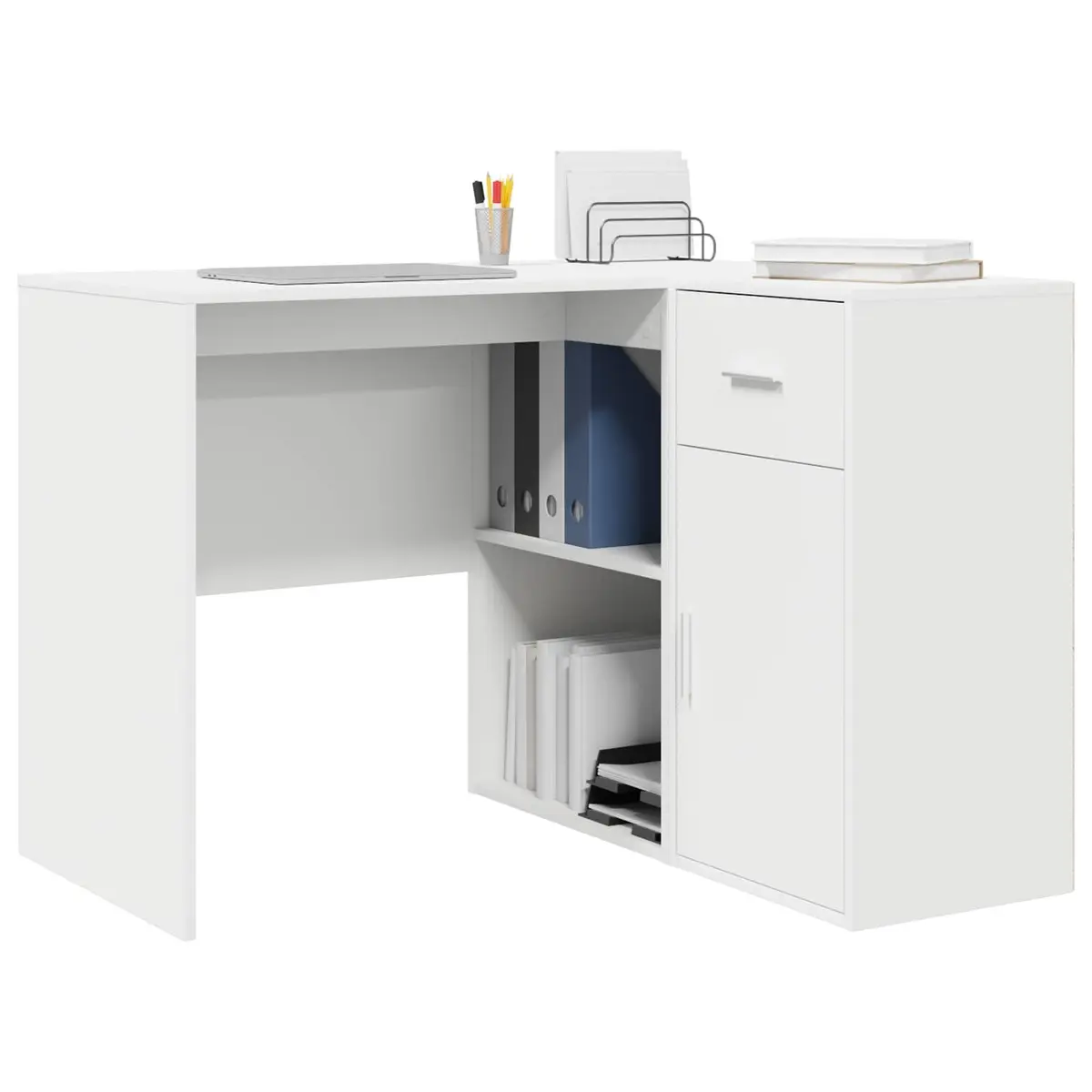 Corner Desk White 102 x 88 x 75 cm Modern Office Workstation with Drawer and Storage Compartments