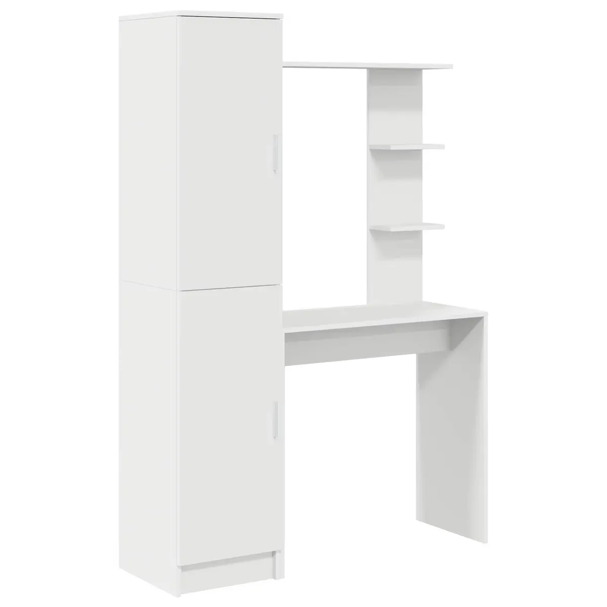 Desk White Engineered Wood 2 Piece Shelves Hinged Doors Storage