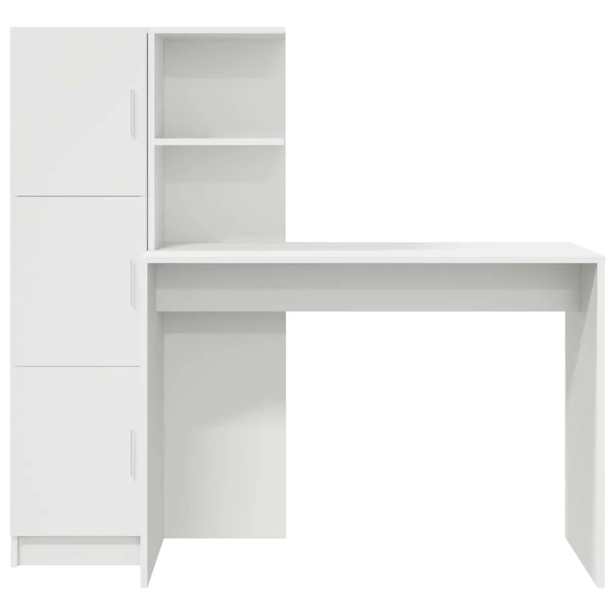 White Desk with Storage Cabinet and Shelves Modern Office Furniture Set 2 Piece