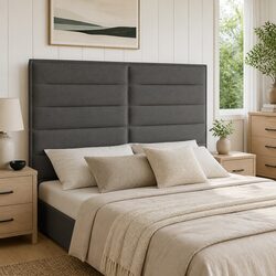 Headboard Dark Grey 144 cm Fabric Height Adjustable Modern Bedroom Furniture