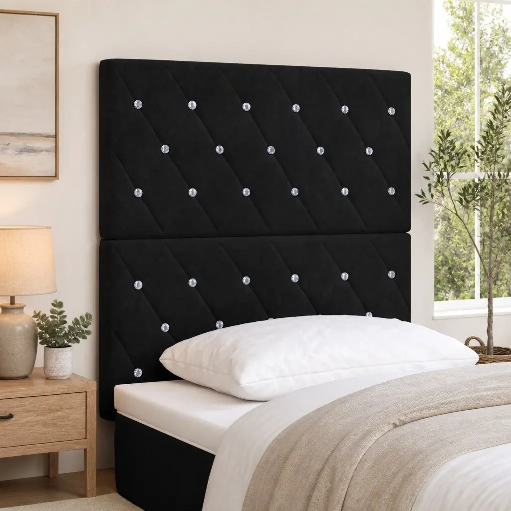 Headboard Black 80cm Modern Bedroom Velvet Upholstered Wall Mount Backrest