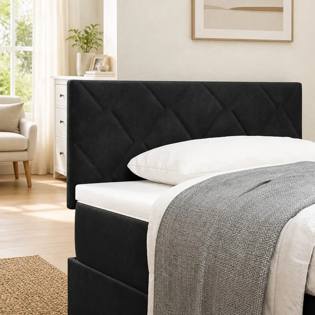 LED Headboard 100 cm Black Upholstered Bedroom Wall Mount RGB Lights