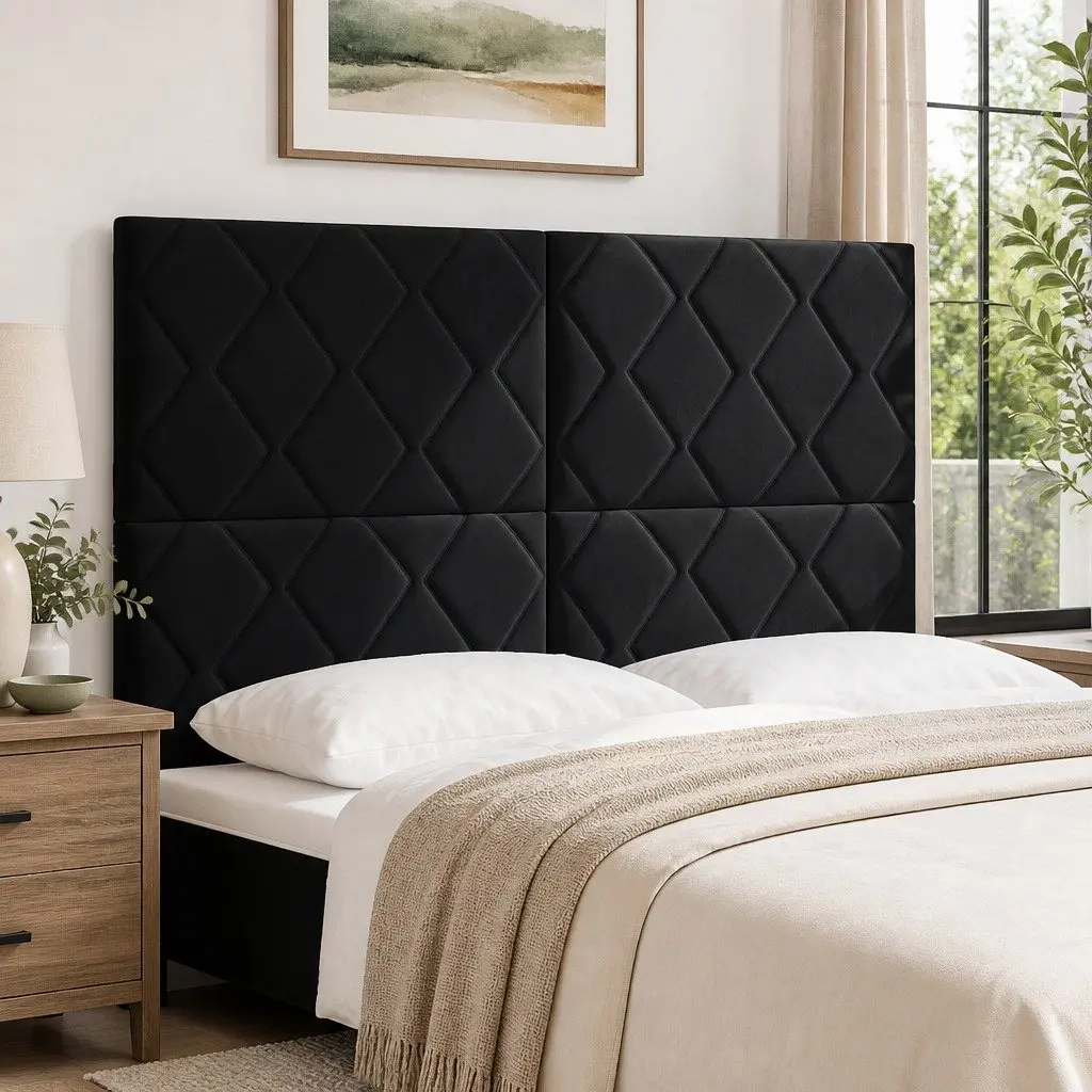 LED Headboard 144cm Black Velvet