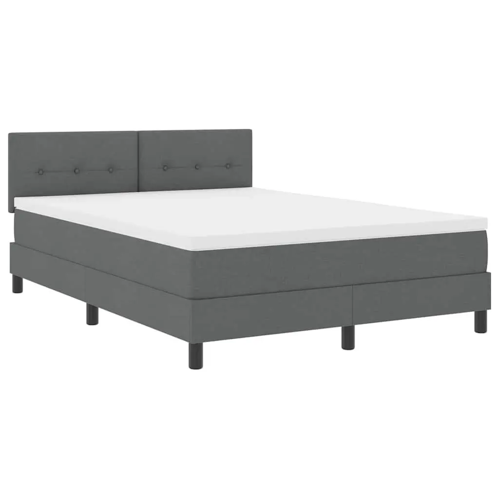 Boxspringbedmediumfirmfoamwhitefabricdarkgrey152x203cmadjustableheadboardcontemporarydesignfixedslattedframe