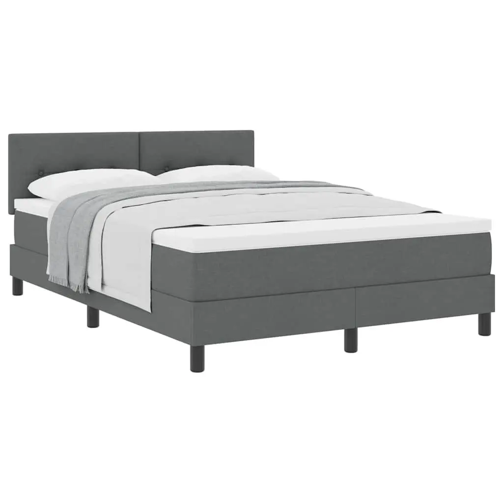 Boxspringbedmediumfirmfoamwhitefabricdarkgrey152x203cmadjustableheadboardcontemporarydesignfixedslattedframe