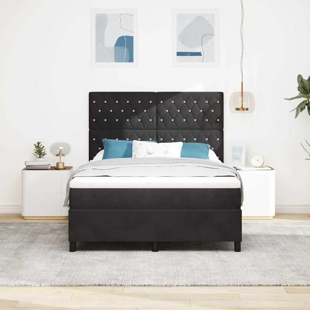 Box Spring Bed Medium Firm Adjustable Headboard Black White 152x203cm