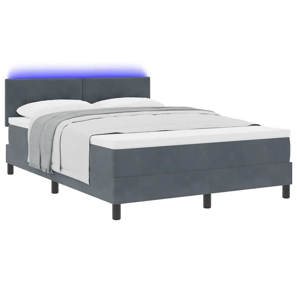 Box Spring Bed Dark Grey White Fabric 152x203cm Adjustable Headboard RGB LED Lights