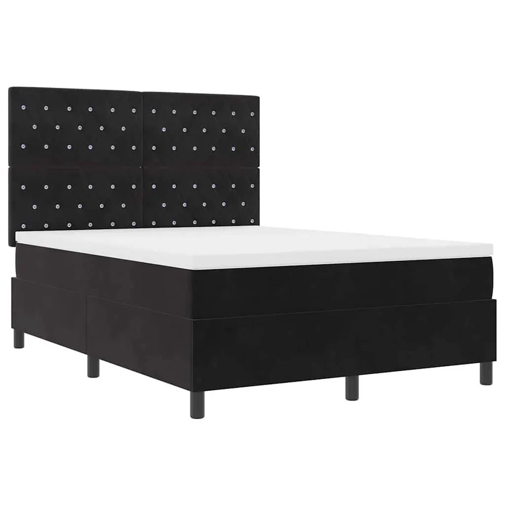 Black Velvet Box Spring Bed 152x203cm with Adjustable Headboard and RGB LED Lighting