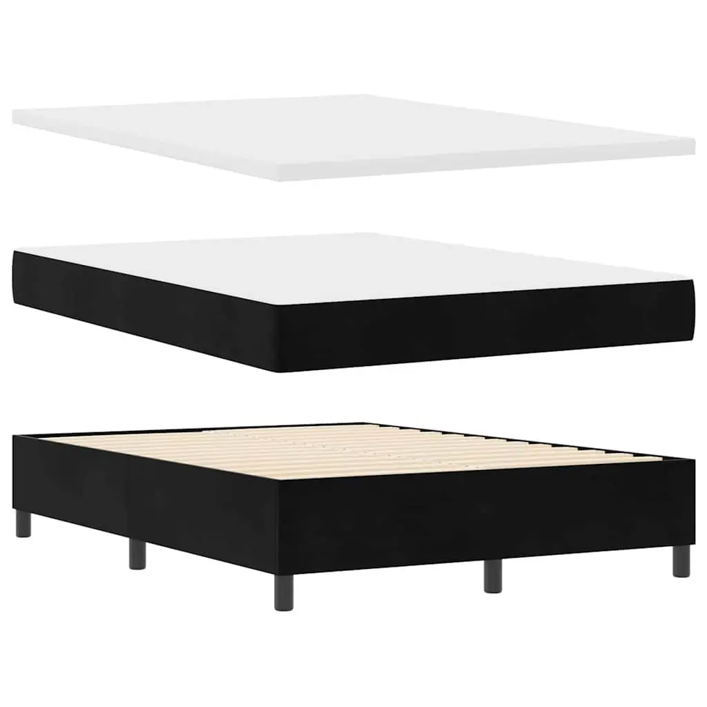 Black Velvet Box Spring Bed 152x203cm with Adjustable Headboard and RGB LED Lighting