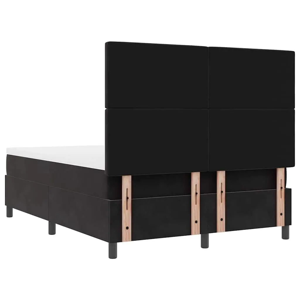 Black Velvet Box Spring Bed 152x203cm with Adjustable Headboard and RGB LED Lighting