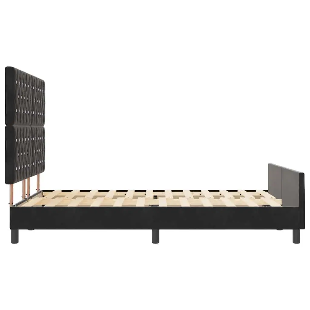 Bed Frame Black 152 x 203 cm Velvet Upholstered Adjustable Headboard Modern Bedroom