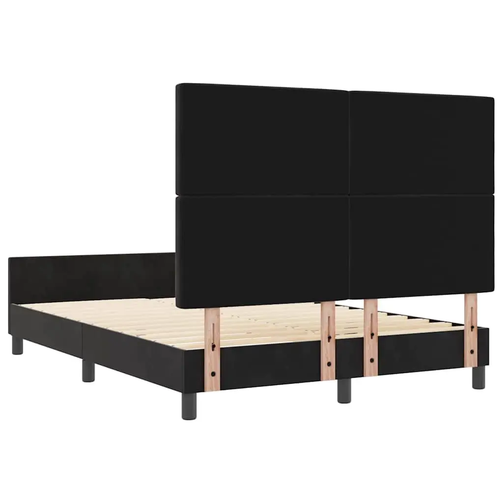 Bed Frame Black 152 x 203 cm Velvet Upholstered Adjustable Headboard Modern Bedroom