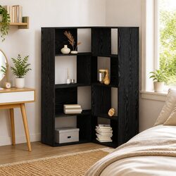 Compact 6-Tier Wardrobe in Durable Black Oak