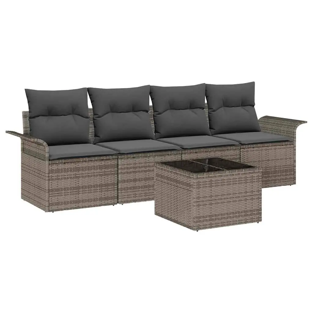 Garden Sofa Set 5 Piece Modular Outdoor Furniture Grey Poly Rattan Lounge