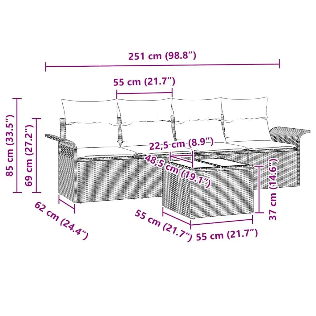 Garden Sofa Set 5 Piece Modular Outdoor Furniture Grey Poly Rattan Lounge
