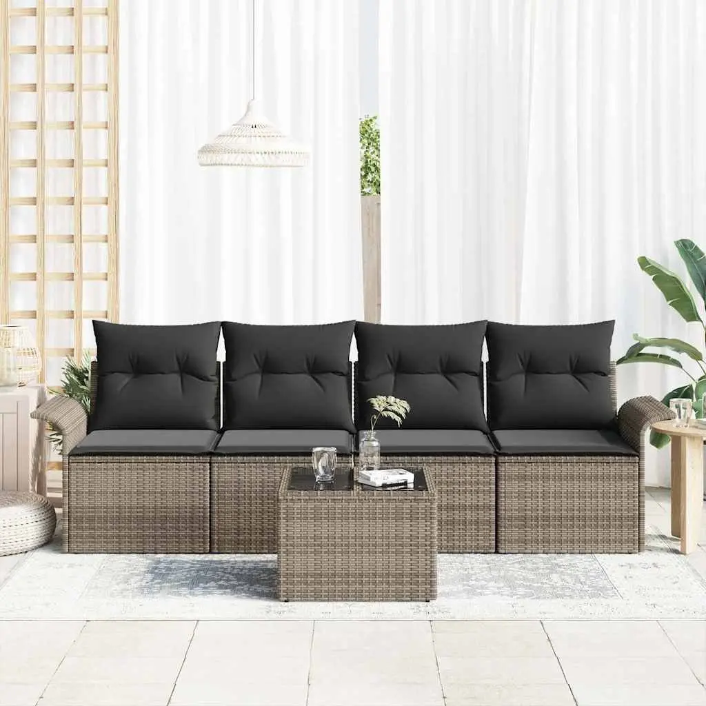 Garden Sofa Set 5 Piece Modular Outdoor Furniture Grey Poly Rattan Lounge