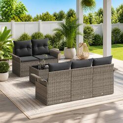 Concise Design: 6-Piece Grey Poly Rattan Sofa Set