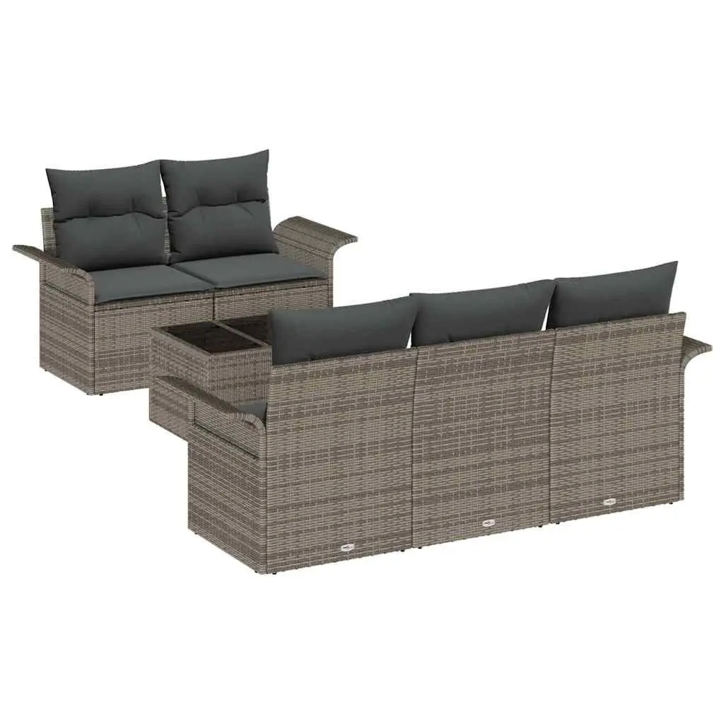 Outdoor Garden Sofa Set Grey 6 Piece Modular Poly Rattan Furniture