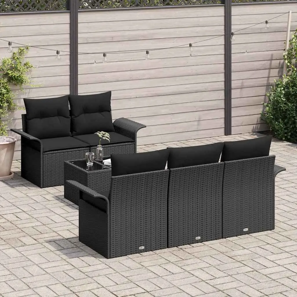 Outdoor Garden Sofa Set Black 6 Piece Modular Poly Rattan Furniture with Cushions