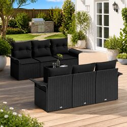 Garden Sofa Set 7 Piece Outdoor Furniture Black Poly Rattan Modular Lounge Suite