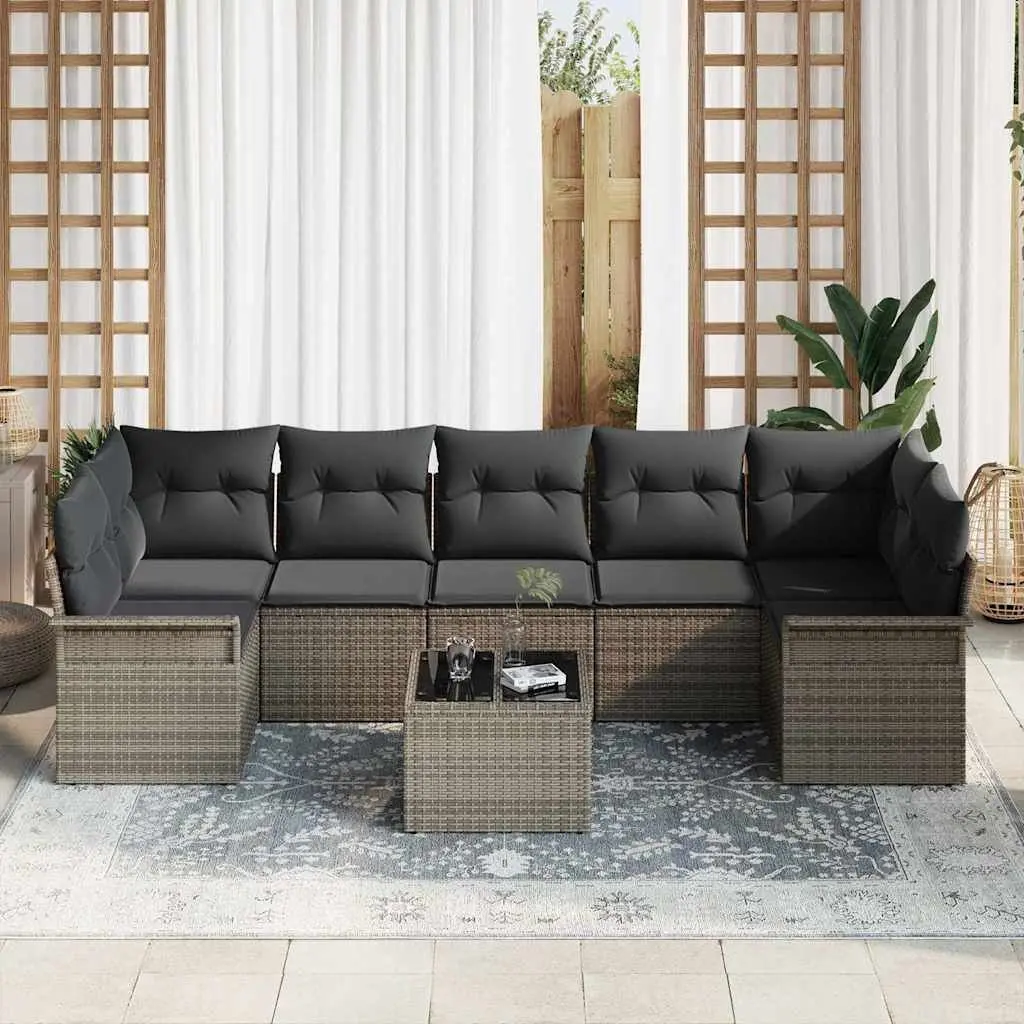 Garden Sofa Set Grey 8 Piece Modular Outdoor Furniture with Cushions