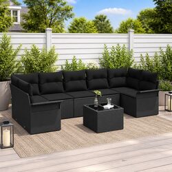 Compact and Modern 8-Piece Black Garden Sofa Set