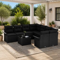 Concise 9-Piece Modular Outdoor Sofa Set in Black