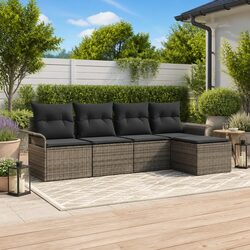Concise 5-Piece Grey Poly Rattan Sofa Set Overview