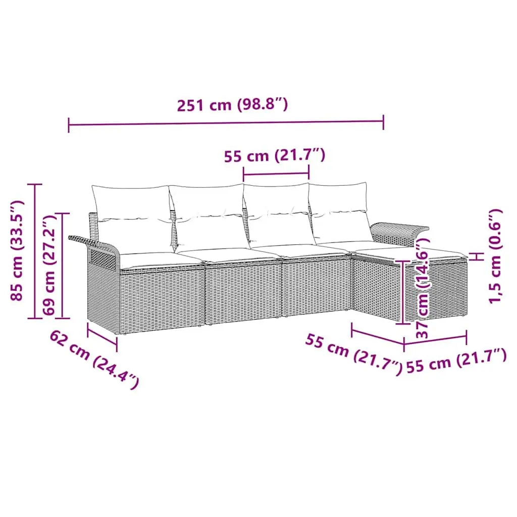 5-Piece Modular Outdoor Sofa Set in Black for Relaxation