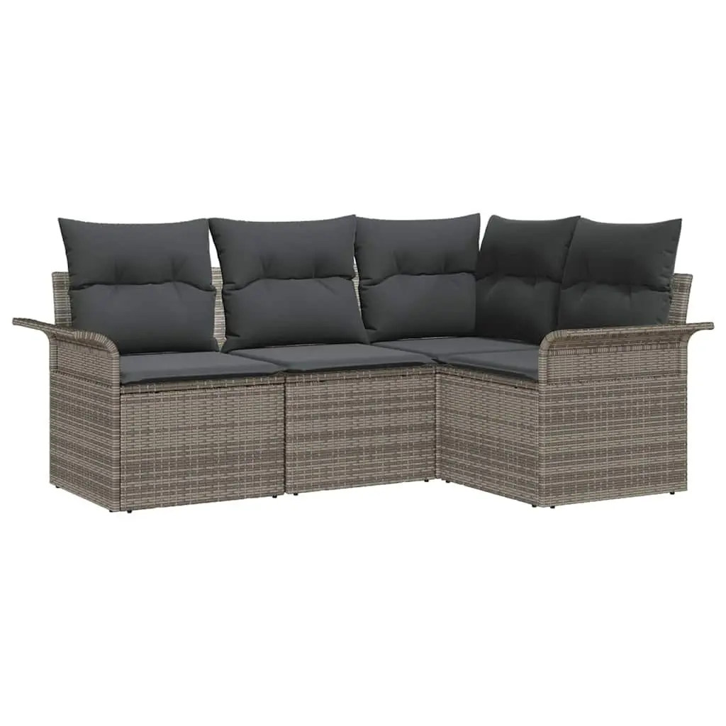Garden Sofa Set Grey 4 Piece Modular Outdoor Furniture Poly Rattan Patio Seating