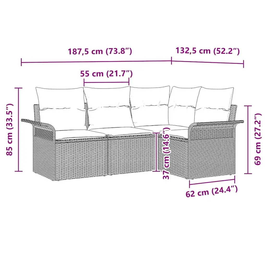 Garden Sofa Set Grey 4 Piece Modular Outdoor Furniture Poly Rattan Patio Seating