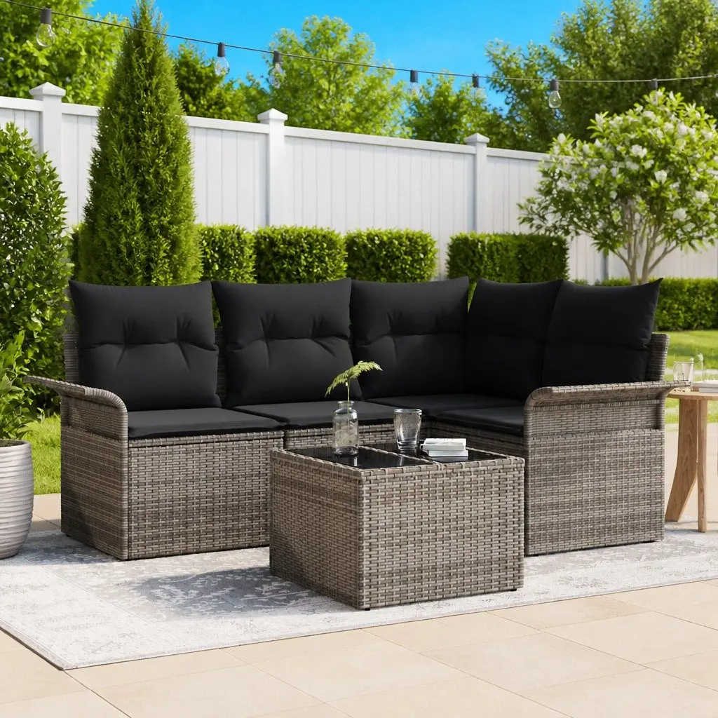 Garden Sofa Set 5 Piece Modular Outdoor Furniture Grey Poly Rattan Patio Lounge