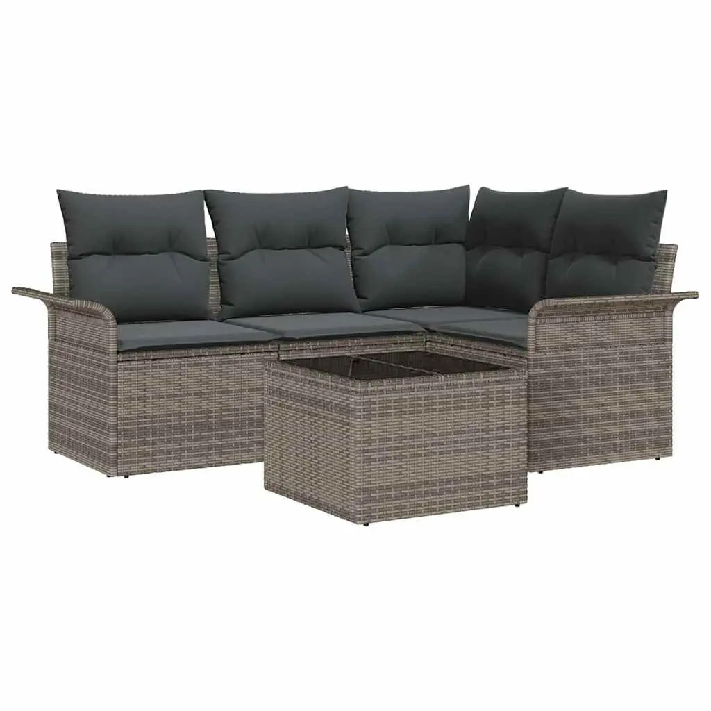 Garden Sofa Set 5 Piece Modular Outdoor Furniture Grey Poly Rattan Patio Lounge
