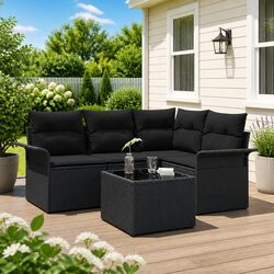 Compact Outdoor Garden Sofa Set - 5 Pieces in Black